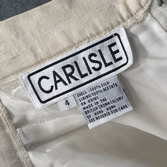 Vintage Carlisle Lined Skirt 100% Silk US Sz 4 Ivory Pencil A-Line Stripe Detail - Picture 4 of 8